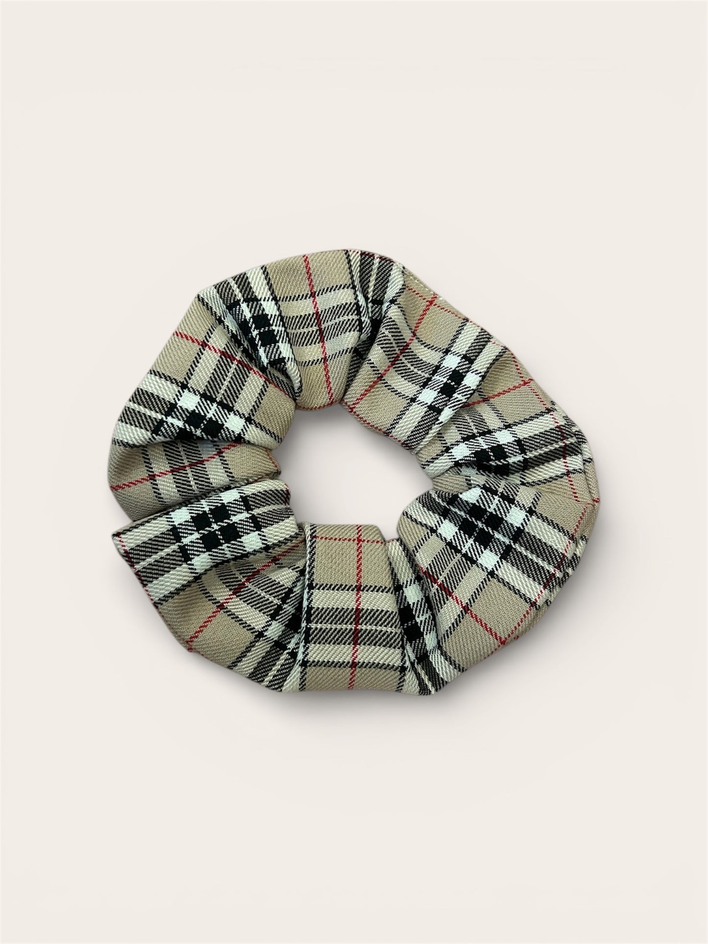Beige Tartan Scrunchies