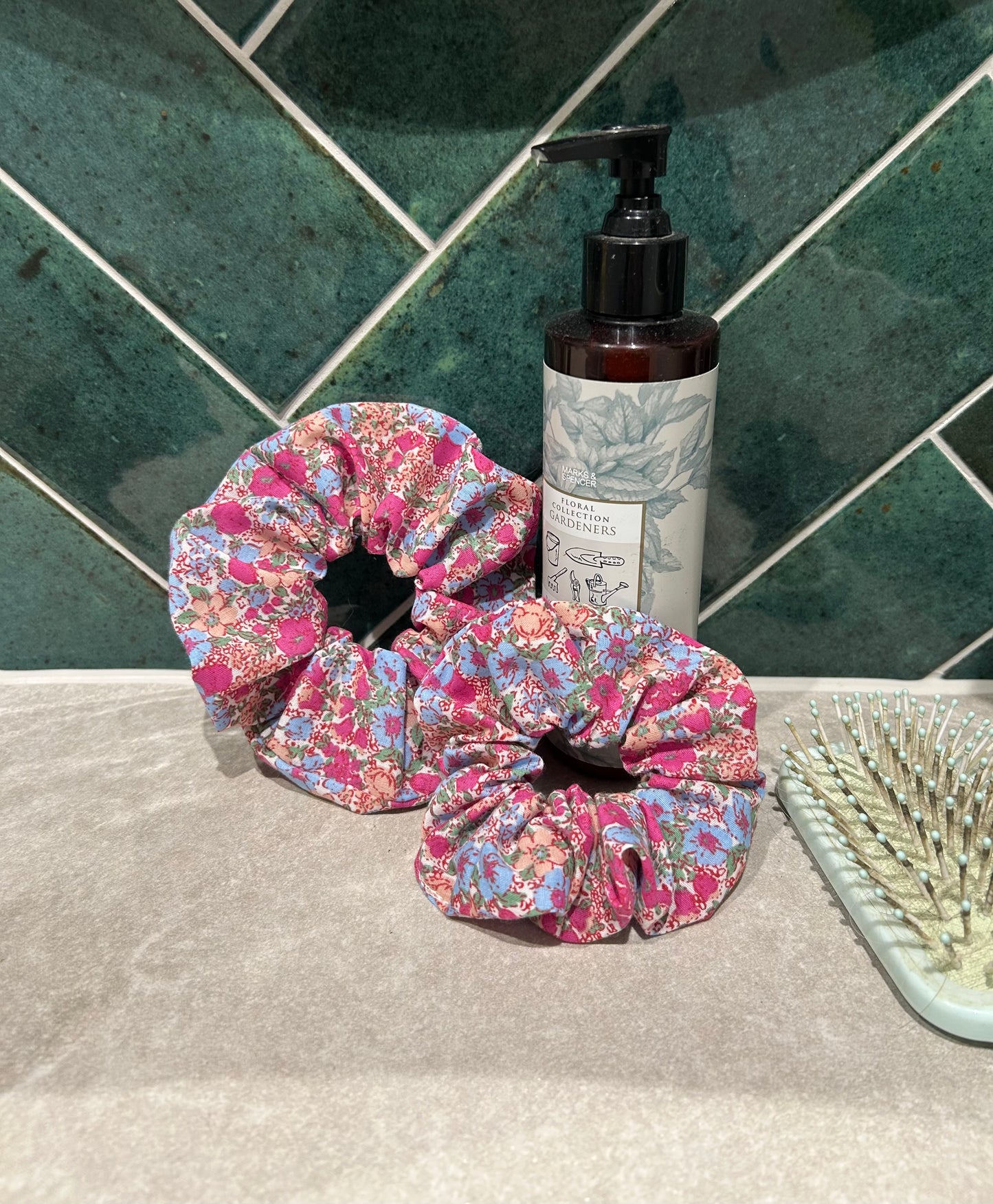 Pink Floral Scrunchies