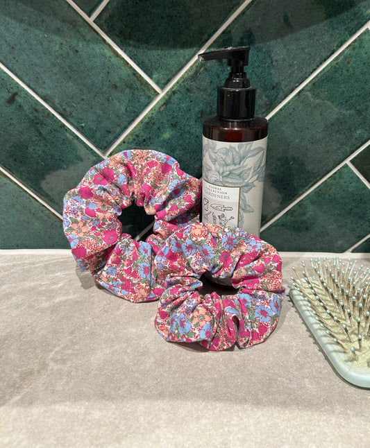 Pink Floral Scrunchies