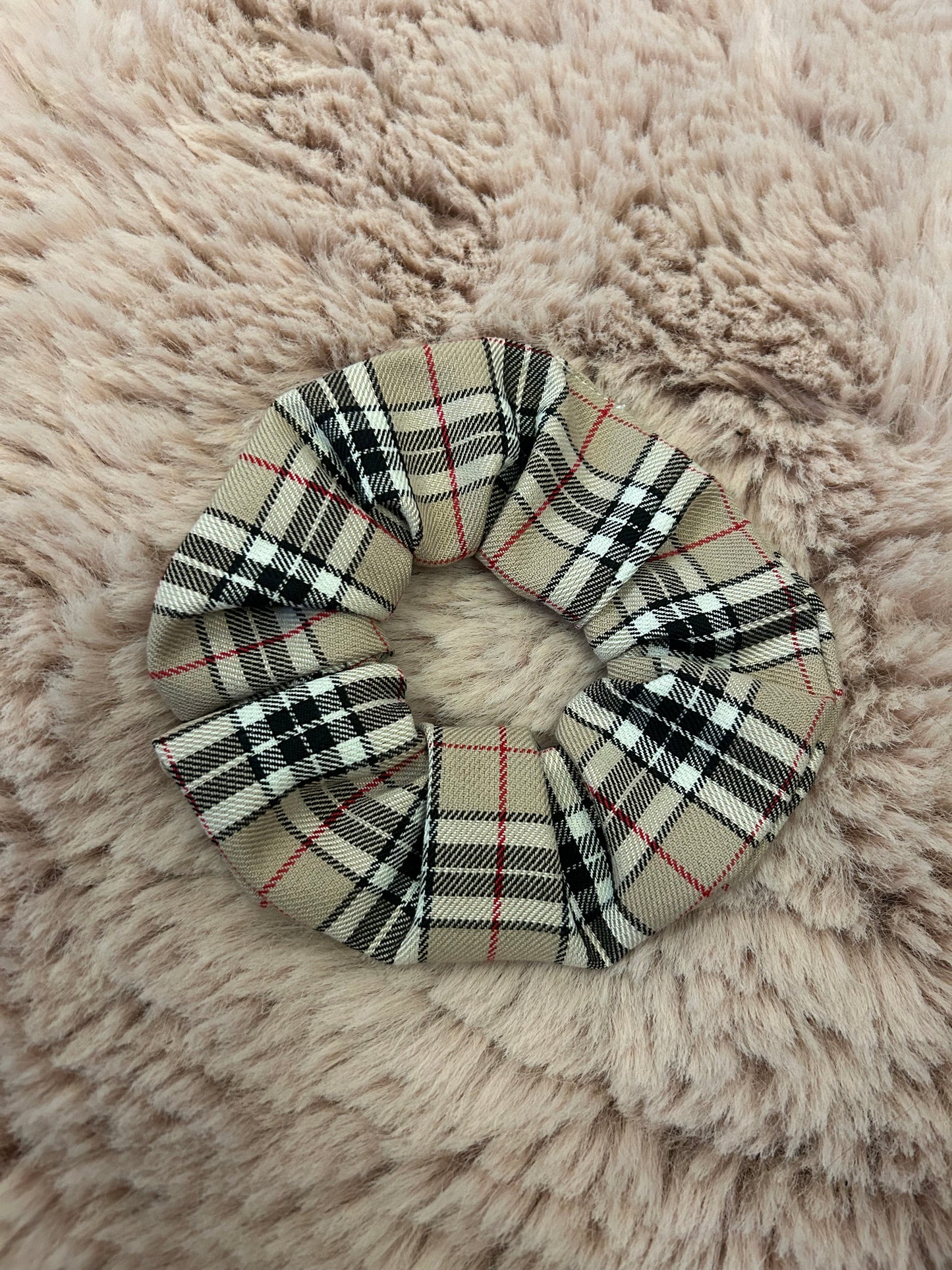 Beige Tartan Scrunchies