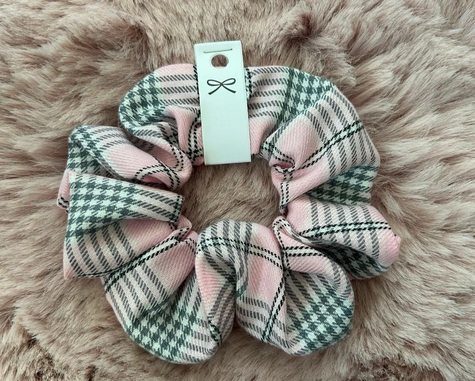Pink Tartan Scrunchies