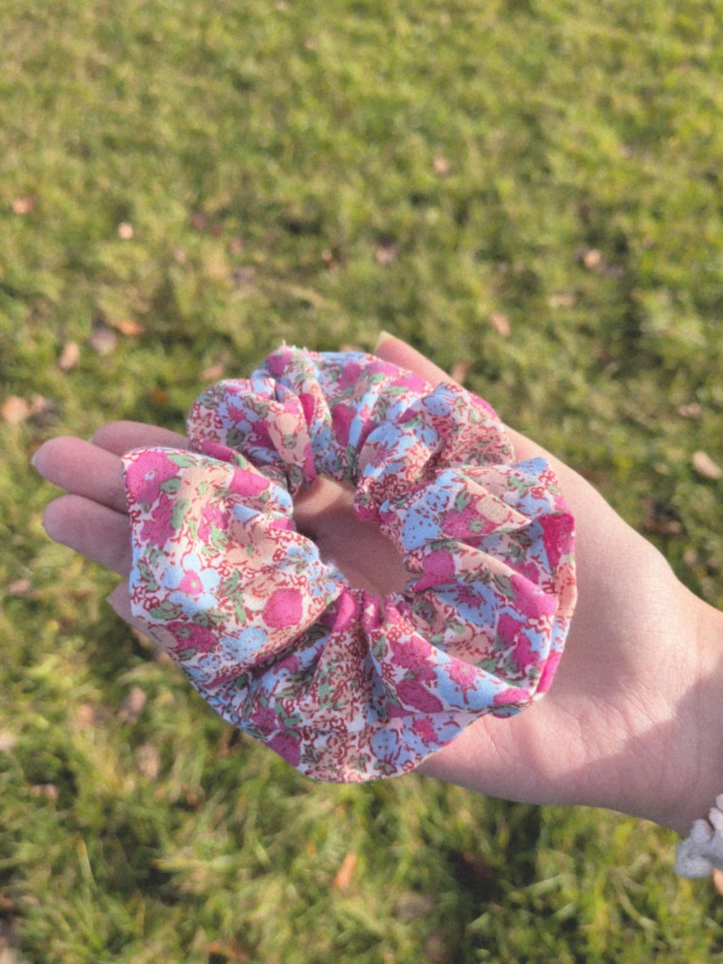 Pink Floral Scrunchies