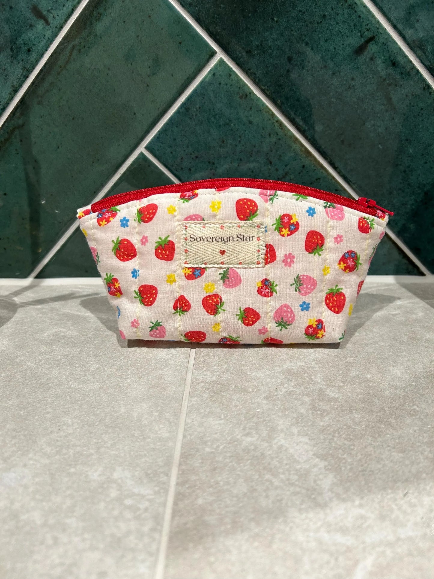 Limited Edition Sweet Strawberry Quilted Cosmetic Pouches