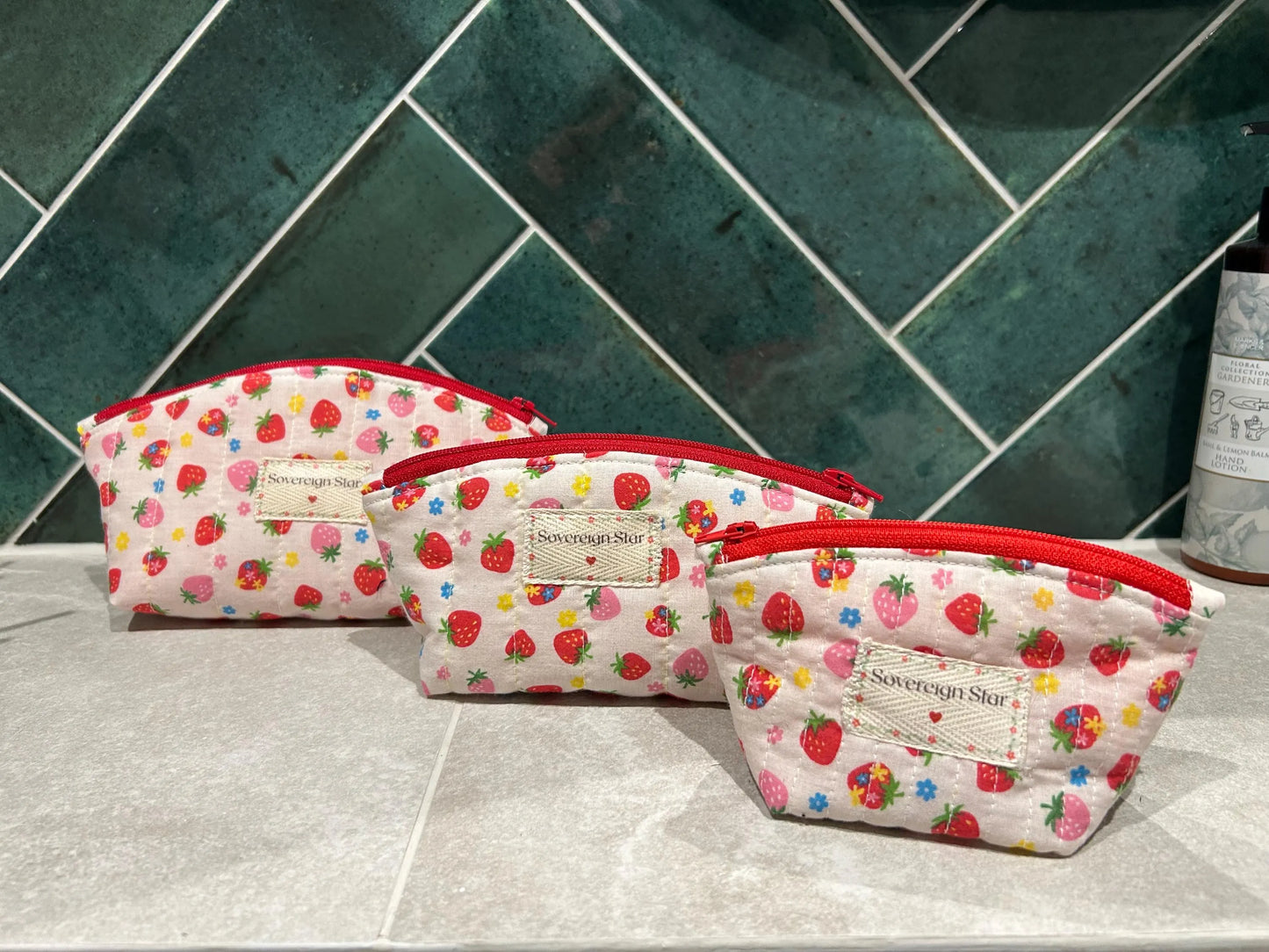 Limited Edition Sweet Strawberry Quilted Cosmetic Pouches