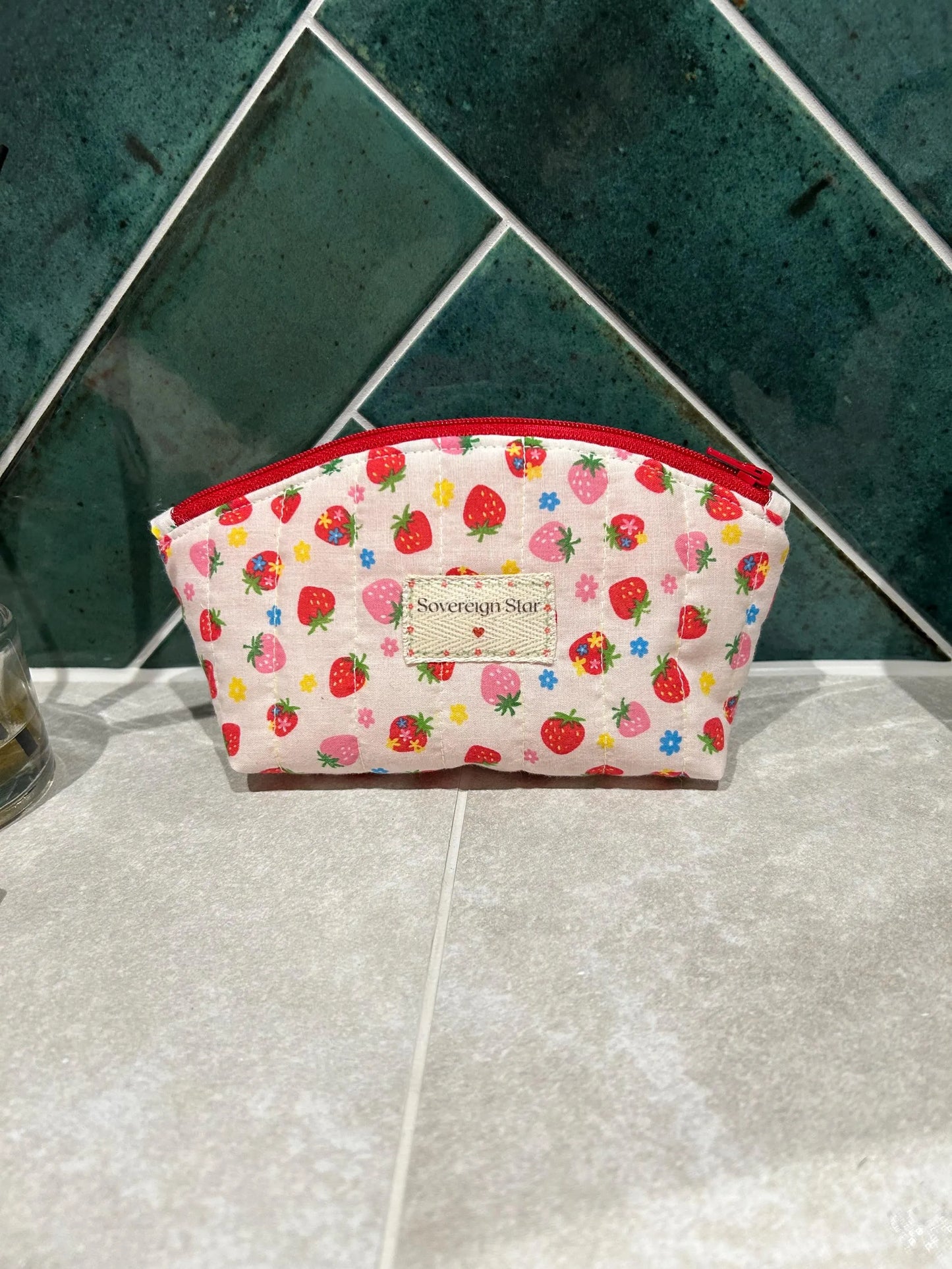 Limited Edition Sweet Strawberry Quilted Cosmetic Pouches