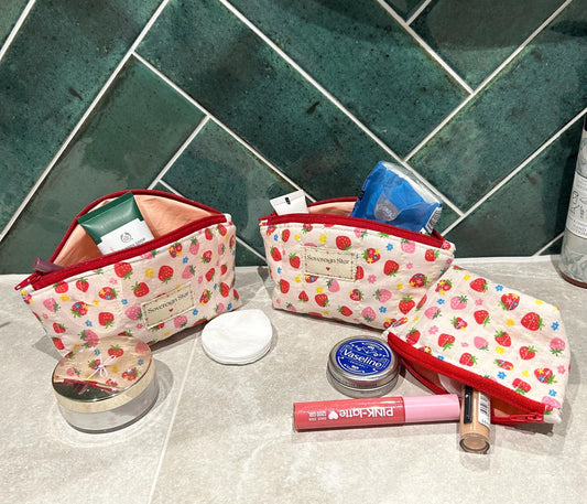 Limited Edition Sweet Strawberry Quilted Cosmetic Pouches