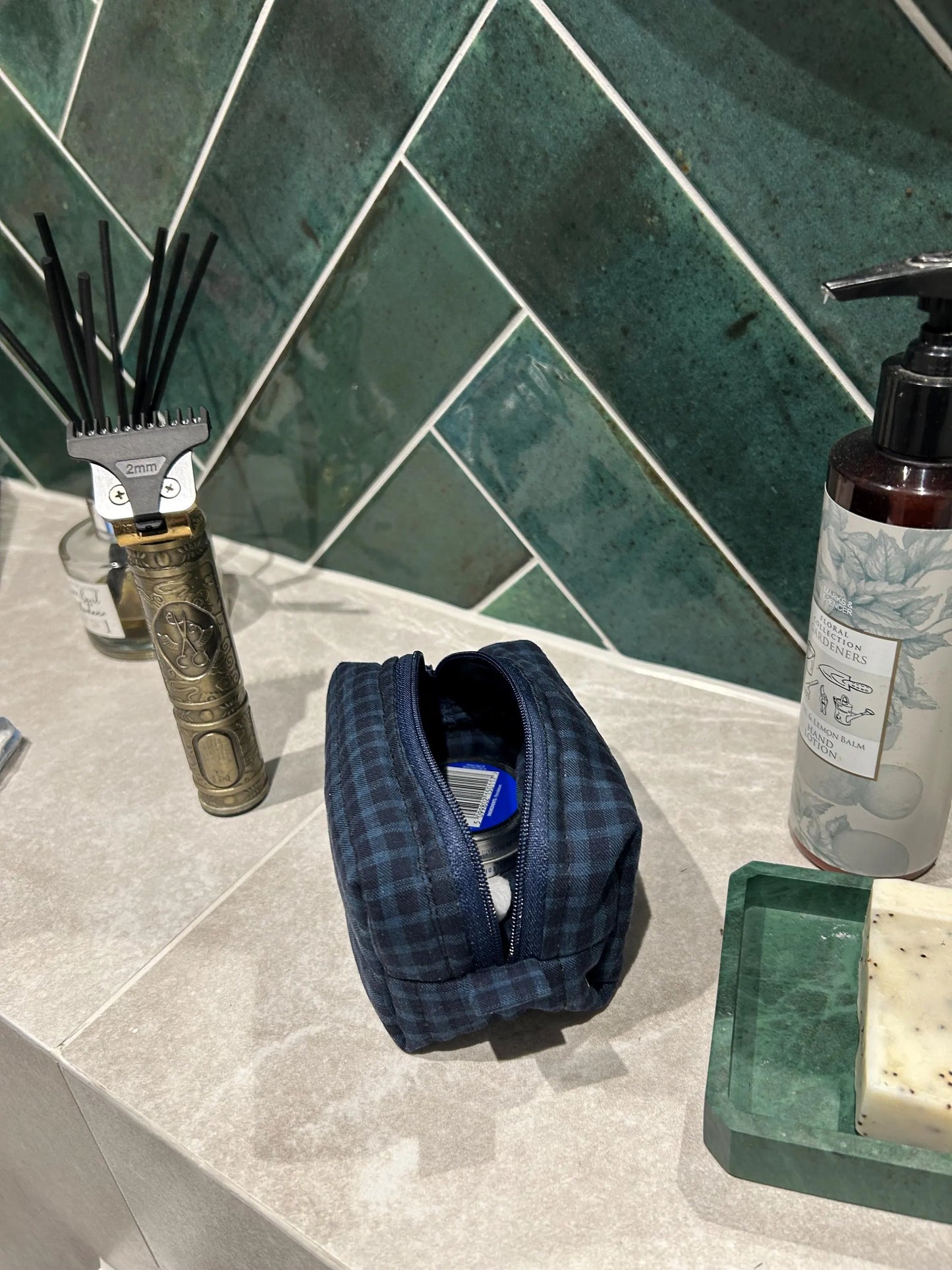 Blue Tartan Quilted Toiletry Pouches