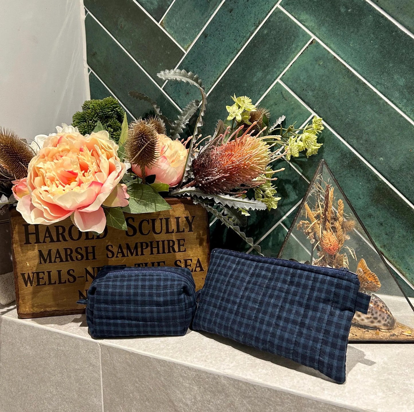 Blue Tartan Quilted Toiletry Pouches