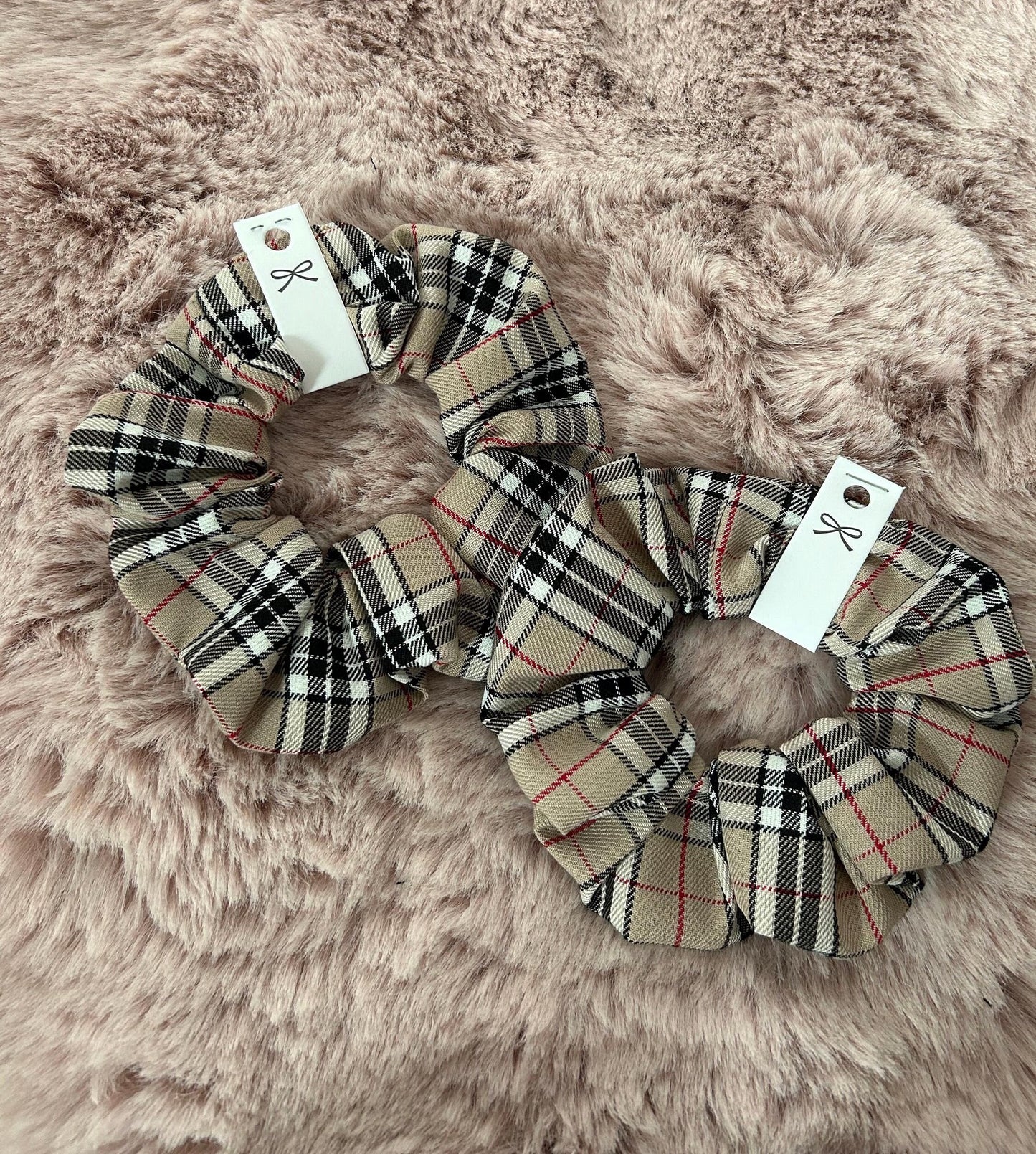 Beige Tartan Scrunchies